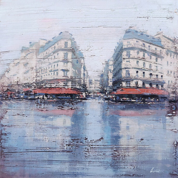 Painting; Paris, Street; Rain; Acrylics on canvas; Claudio Cionini;